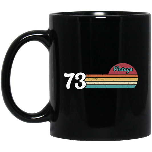 Vintage Gift For 73, 1973 Vintage Birthday, Retro Sunset 1973 Gift Black Mug