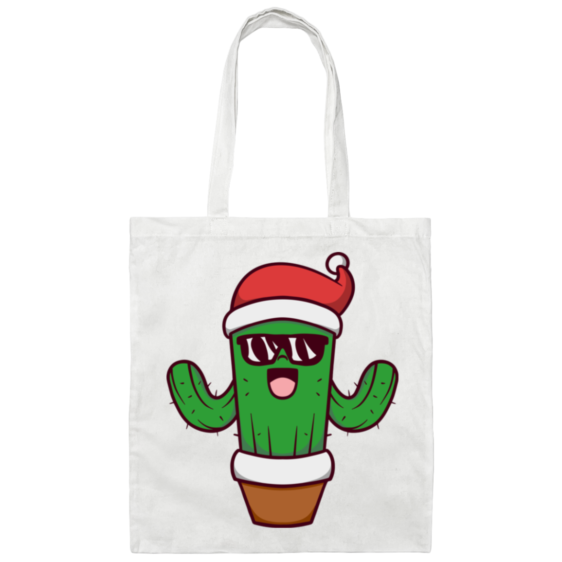 Christmas Cactus, Cactus In Flowerpot, Cactus Wear Sunglasses, Merry Christmas, Trendy Chrismas Canvas Tote Bag