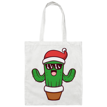 Christmas Cactus, Cactus In Flowerpot, Cactus Wear Sunglasses, Merry Christmas, Trendy Chrismas Canvas Tote Bag