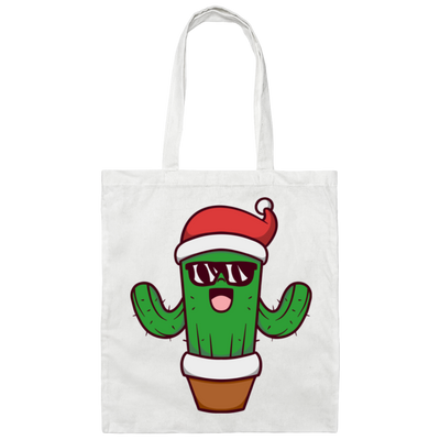 Christmas Cactus, Cactus In Flowerpot, Cactus Wear Sunglasses, Merry Christmas, Trendy Chrismas Canvas Tote Bag