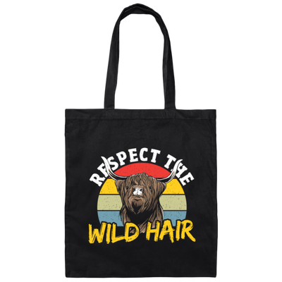 Cattle Cow, Respect The Wild Hair, Retro Cow Gift, Cow Wildlife, Love Cow Canvas Tote Bag