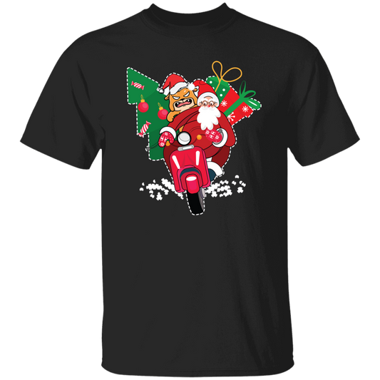 Santa With Angry Dog, Santa Ride Motorbike, Love Christmas, Merry Christmas, Trendy Christmas Unisex T-Shirt