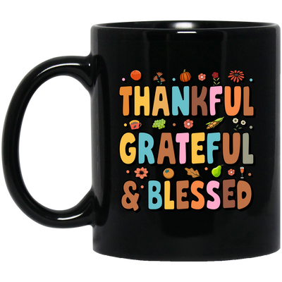 Groovy Thankful, Groovy Grateful, Blessed, Thanksgiving Black Mug