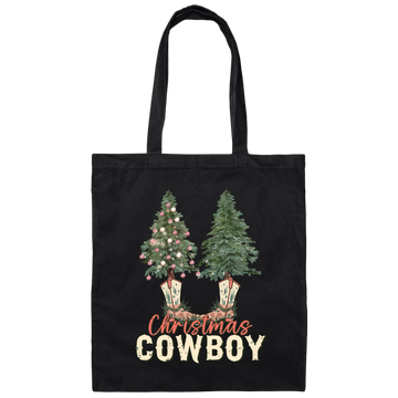 Christmas Tree, Christmas Cowboy, Cowboy, Merry Christmas Canvas Tote Bag