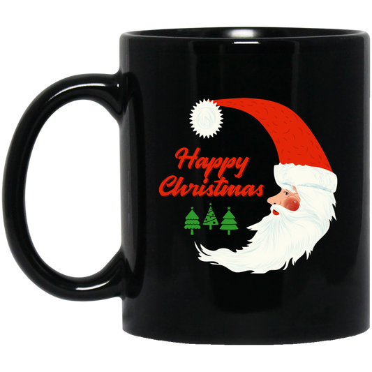 Happy Christmas, Santa In Moon, Christmas Tree, Merry Christmas, Trendy Christmas Black Mug