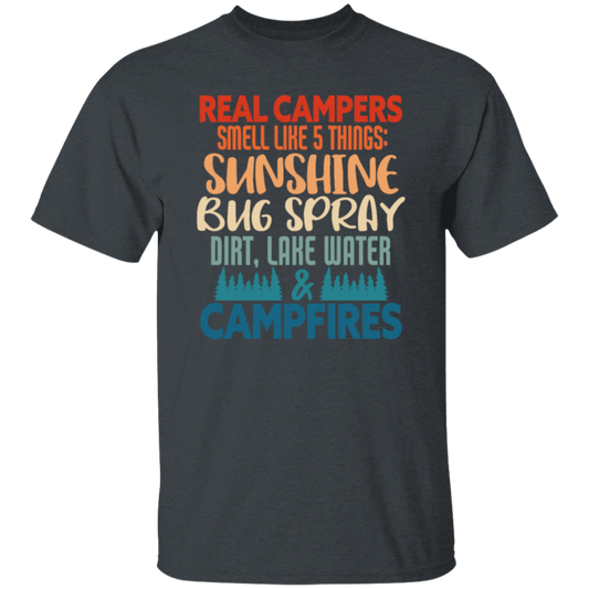 Campers Gift, Real Campers, Smell Like 5 Things, Retro Camping Quote Unisex T-Shirt