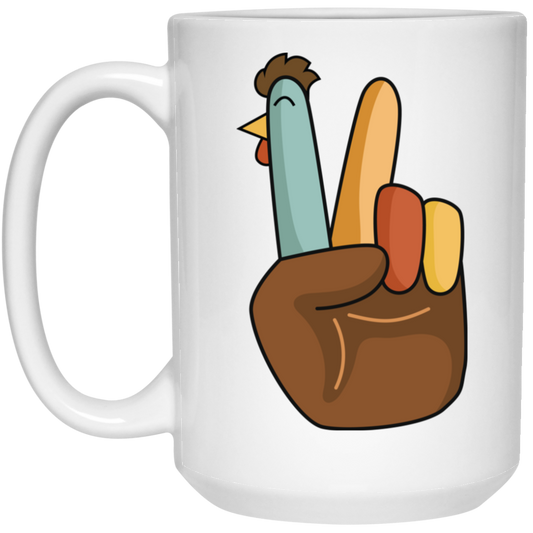 Hi Fall, Thanksgiving's Day, Peace Sign, Peace Sign Turkey, Funny Turkey, Turkey's Day White Mug