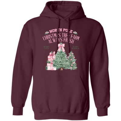 North Pole, Christmas Tree Farm Always Fresh, Merry Xmas, Warm Wishes Christmas Pullover Hoodie