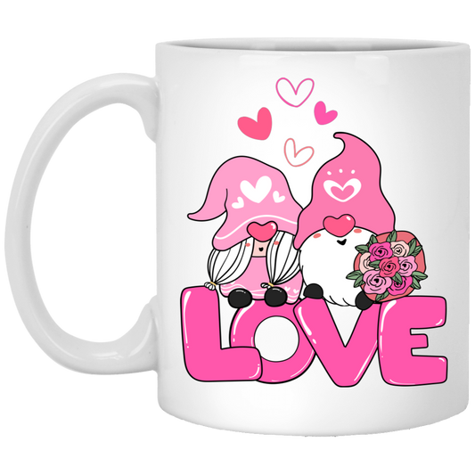 Gnome Couple, Cute Couple, Pink Gnome, Love Couple, Valentine's Day, Trendy Valentine White Mug