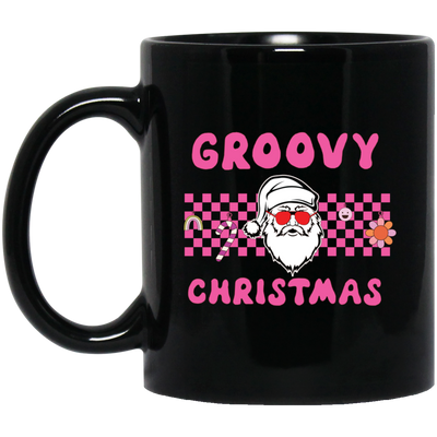 Groovy Christmas, Cool Santa, Pink Groovy Xmas, Merry Christmas, Trendy Christmas Black Mug