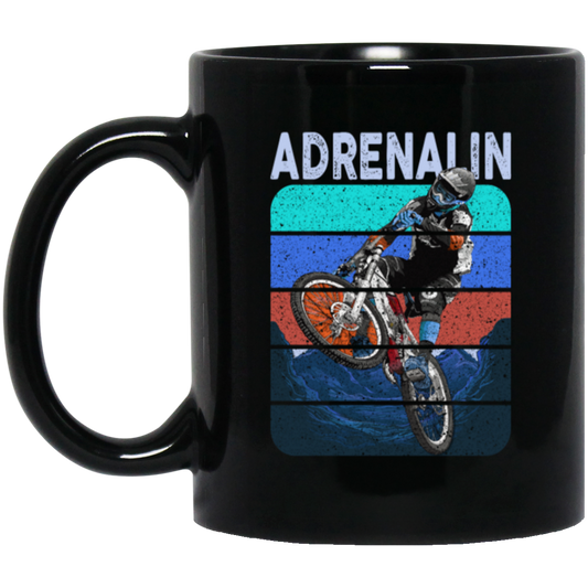 Mountain Bike Gift, Downhill Extrem Sport, Adrenalin Love Gift, Retro Black Mug