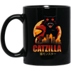 Catzilla In Tokyo City, Horror Cat, Black Cat, Angry Cat Black Mug