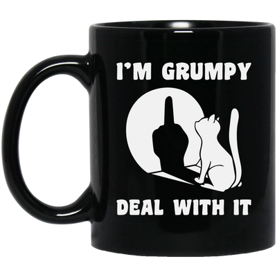 I'm Grumpy, Deal With It, Grumpy Cat, Angry Cat, Grumpy Gift, Cat Lover Black Mug