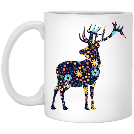 Floral Deer, Deer Silhouette, Flower Into A Deer White Mug