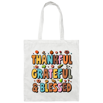 Groovy Thankful, Groovy Grateful, Blessed, Thanksgiving Canvas Tote Bag