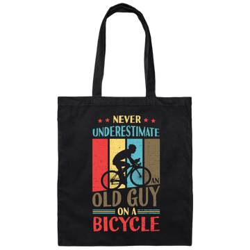 Never Underestimate An Old Guy On A Bicycle Retro Bicycle Canvas Tote Bag