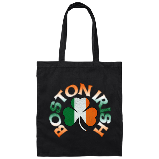 Boston Irish, Shamrock Flag, Patricks Day, Boston Love Gift Canvas Tote Bag