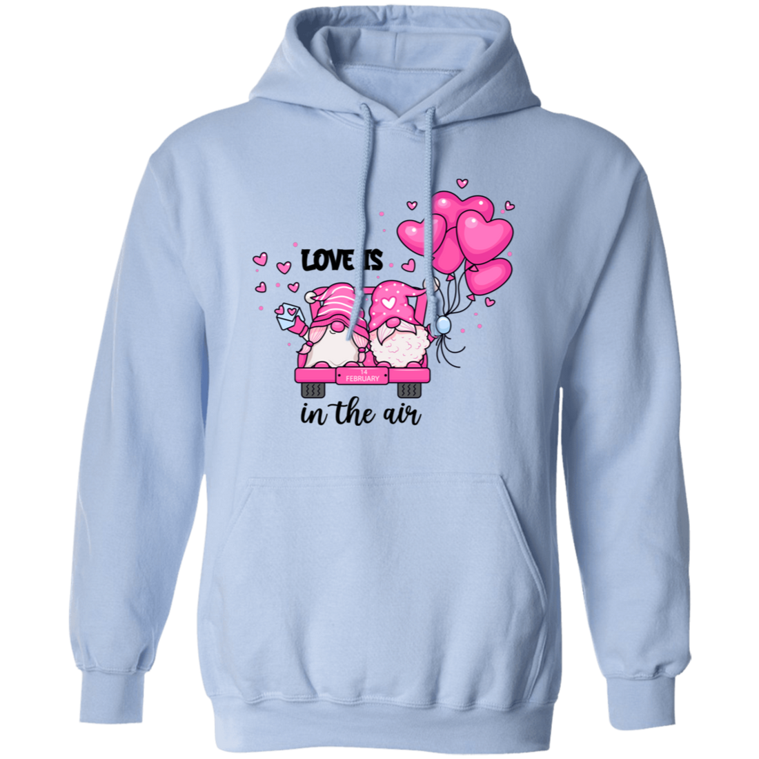 Love Is In The Air, Lovely Gnome, Couple Gnome, Pink Balloons, Valentine's Day, Trendy Valentine Pullover Hoodie