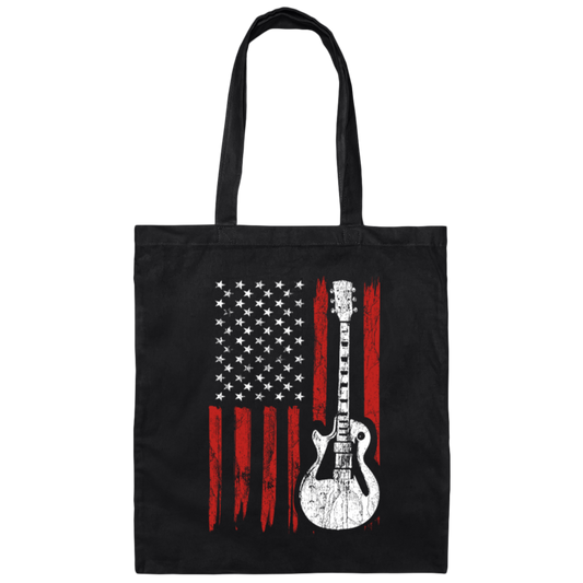 Electric Guitar, American Flag Gift Canvas Tote Bag