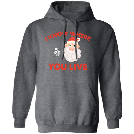 I Know Where You Live, Cute Santa, Santa Claus, Merry Christmas, Trendy Christmas Pullover Hoodie