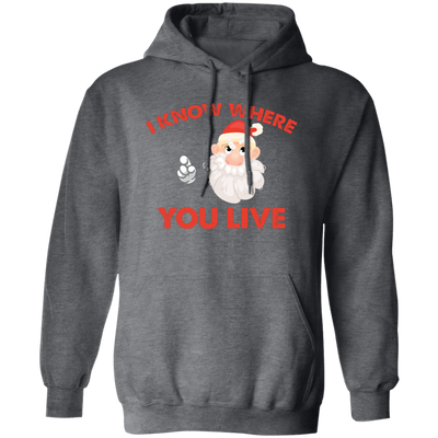 I Know Where You Live, Cute Santa, Santa Claus, Merry Christmas, Trendy Christmas Pullover Hoodie