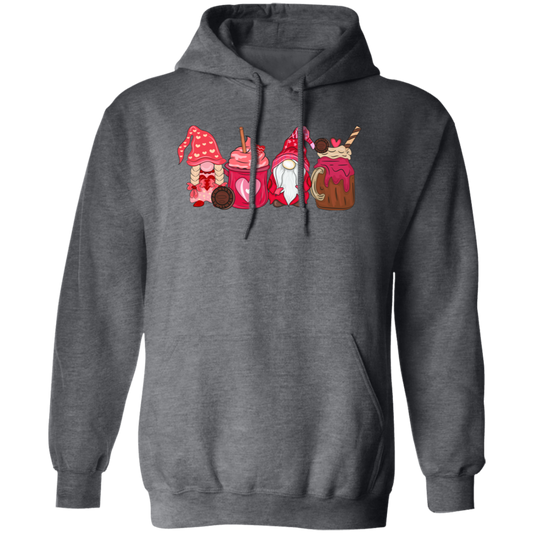 Gnome With Cups, Love Gnome, Valentine Gnome, Valentine's Day, Trendy Valentine Pullover Hoodie