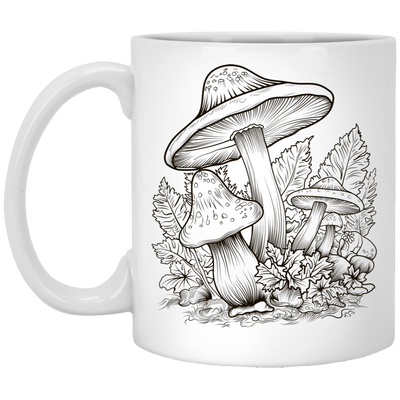 Aesthetic Mushroom, Cottagecore Design, Mushroom Lineart black White Mug