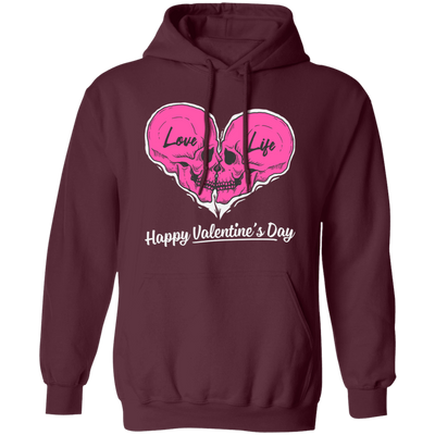 Love Life, Happy Valentine's Day, Skull In Heart Shape, Trendy Valentine Pullover Hoodie