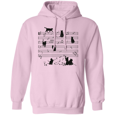 Cat Funny Music Note, Party Lover, Black Cat Love Music Pullover Hoodie