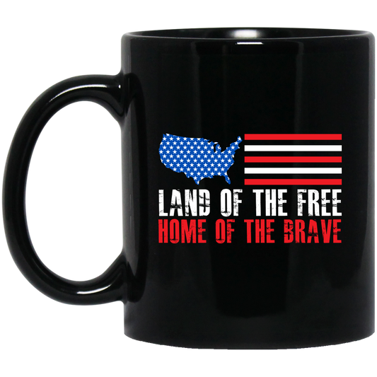 Land Of The Free Home Of The Brave, American Flag Black Mug