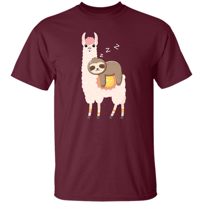 Sloth Laying On Llama, Sloth Sleeping, Cute Llama Unisex T-Shirt