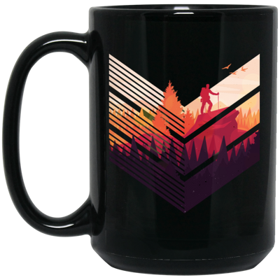 Super Cool, Colorful Hiker, Recognized A Mountain, Colorful Forest And Some Geometric Black Mug