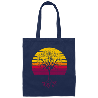 Retro Sun Tree, Earth Day, Arbor Day Canvas Tote Bag