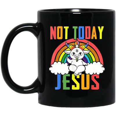 Not Today Jesus, Rainbow Unicorn, Rainbow Jesus Black Mug