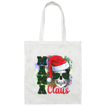 Mama Claus Santa Lady Skull, Skull Lovers, Santa Hat, Leopard Print, Merry Christmas Holiday Womens Canvas Tote Bag