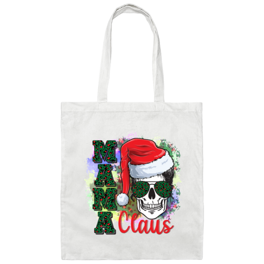 Mama Claus Santa Lady Skull, Skull Lovers, Santa Hat, Leopard Print, Merry Christmas Holiday Womens Canvas Tote Bag