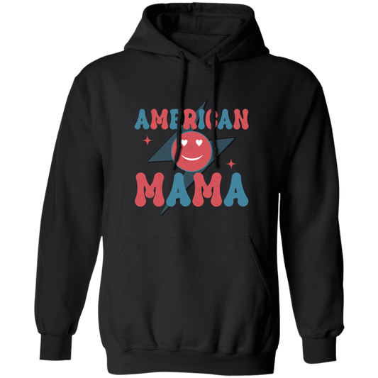 Mama American, Groovy Mama, Retro Mama, Smile Icon Pullover Hoodie