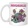 Psychedelic, Magic Mushroom, Mushroom And Skull Psycho White Mug