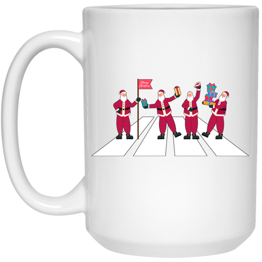 Santa Gift, Santa Road Crossing, Xmas Gift, Road Scene White Mug