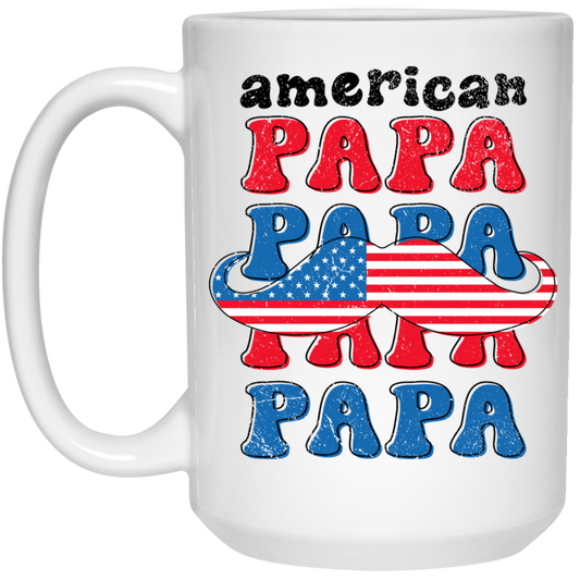 American Papa, Papa, Father's Day, Beard American Dad White Mug