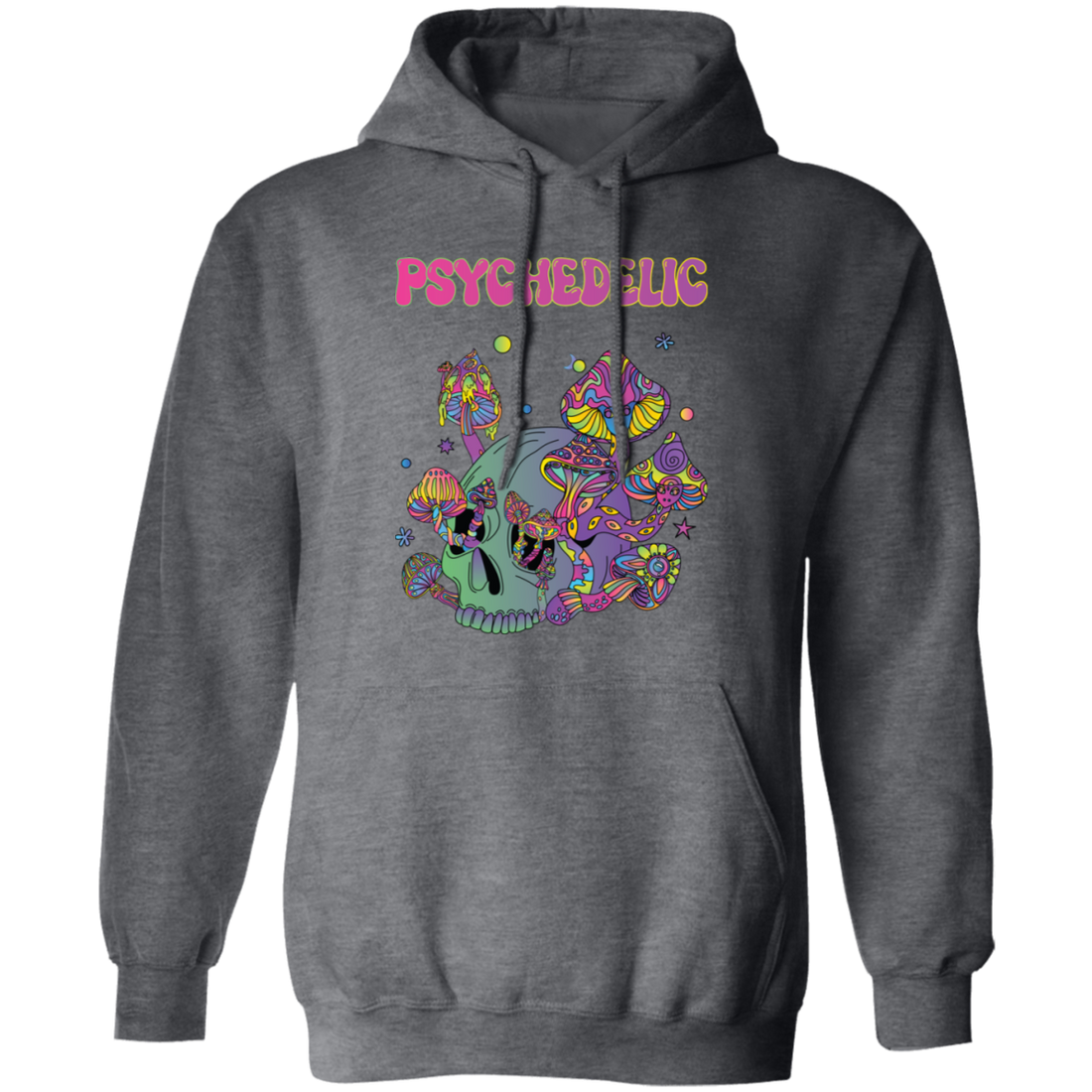 Psychedelic, Magic Mushroom, Mushroom And Skull Psycho Pullover Hoodie