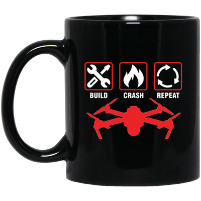 Build Crash, Repeat Drone, Love Drone, Vintage Drone, Destroy Building Black Mug