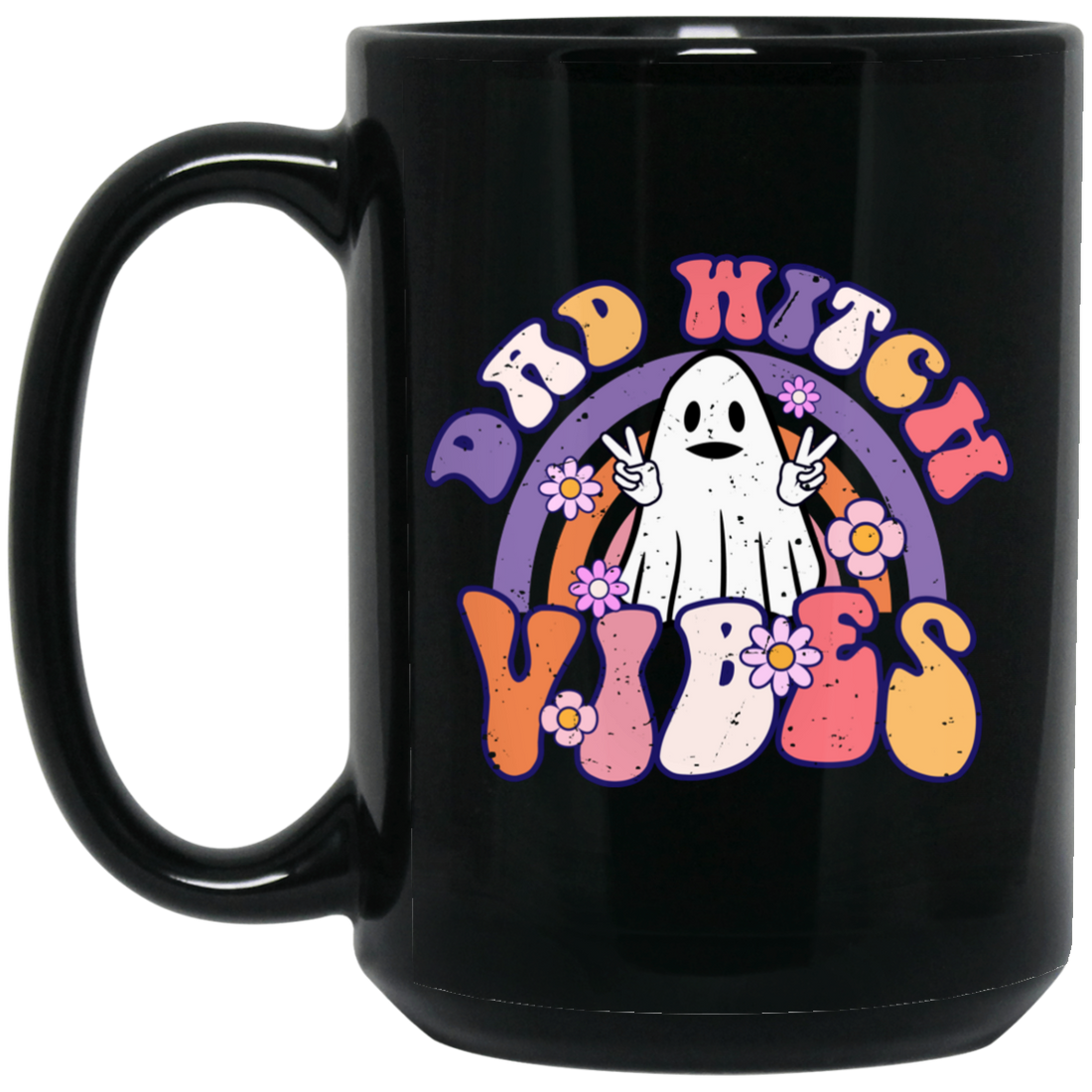 Dad Witch Vibes, Ghost Halloween, Groovy Halloween Black Mug