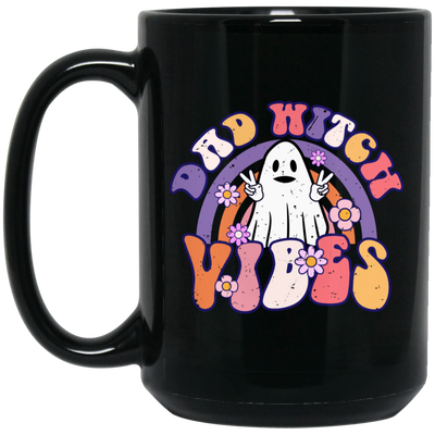 Dad Witch Vibes, Ghost Halloween, Groovy Halloween Black Mug