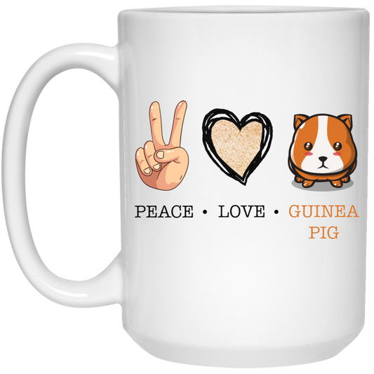 Peace Love Guinea Pig, Guinea Pig Cartoon White Mug
