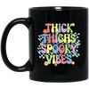 Thick Thighs Spooky Vibes, Spooky Boo, Groovy Boo Black Mug