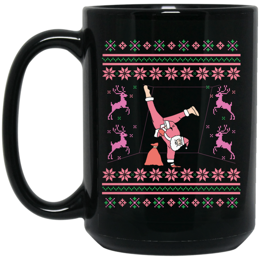 Pinky Santa, Hip Hop Santa, Santa Breakdance, Xmas Pattern, Merry Christmas, Trendy Christmas Black Mug