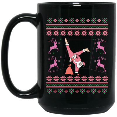 Pinky Santa, Hip Hop Santa, Santa Breakdance, Xmas Pattern, Merry Christmas, Trendy Christmas Black Mug