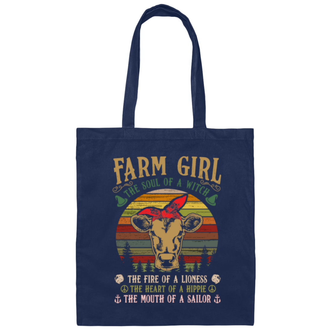 Farm Girl, Cute Cow Retro Gift, The Soul Of A Witch, Vintage Cow Canvas Tote Bag