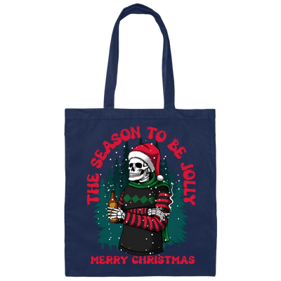 The Season To Be Jolly, Merry Christmas, Trendy Christmas, Skeleton Santa Canvas Tote Bag